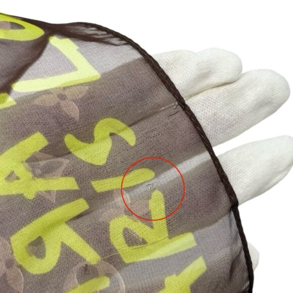 LOUIS VUITTON Vintage LV Monogram Logo Graffiti Scarf Green Brown Silk [106311] - Picture 8 of 10